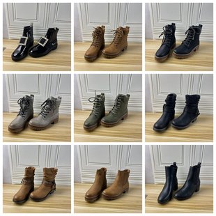 独码 Lady 外贸原单女靴时尚 37码 圆头纯色粗跟侧拉链短靴 Shoes杂款