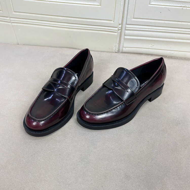 外贸原单女鞋新款时尚圆头纯色粗跟一脚蹬单鞋厚底日常百搭乐福鞋