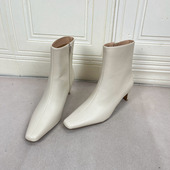 Lady 短靴 气质小方头扁跟侧拉链时装 Shoes外贸原单女靴新款 时尚