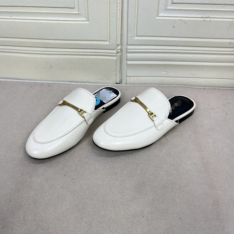 外贸原单女鞋新款时尚shoes圆头纯色金属平底包头百搭半拖单鞋