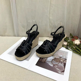 外贸原单shoes关税原因特惠方头纯色厚底坡跟松糕时尚休闲凉鞋