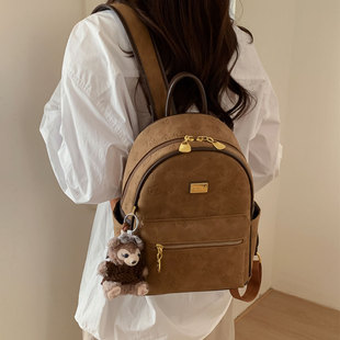 复古双肩包包女2026新款 百搭旅行背包大容量通勤包学生书包 潮时尚