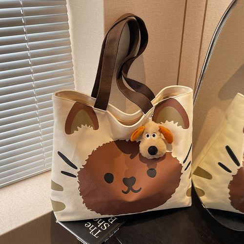 日系大容量帆布包包女2026新款卡通手提袋单肩包大学生上课托特包