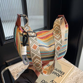 时尚 彩虹编织包包女式 2025新款 小清新斜挎饺子包大容量单肩通勤包