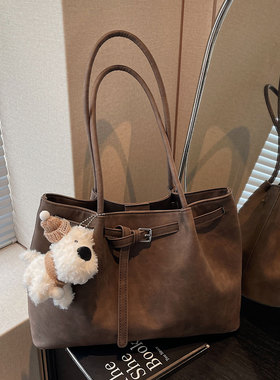 复古麂皮绒托特包女2025新款时尚小众通勤腋下包百搭大容量单肩包
