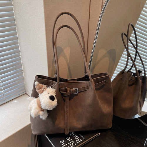 麂皮绒托特包大容量单肩通勤包