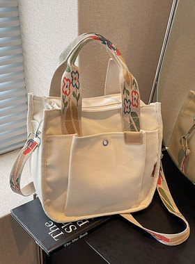 多隔层加厚手提帆布包2026新款时尚百搭单肩通勤包休闲小众斜挎包