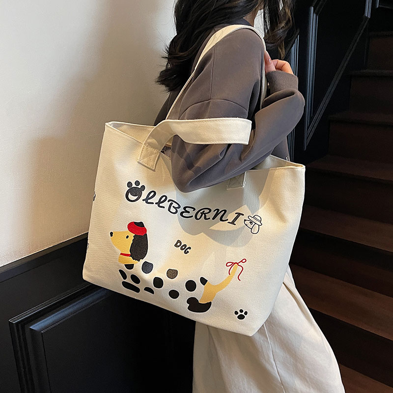 腊肠狗帆布托特包女2025新款时尚手提大容量通勤包外出单肩妈咪包