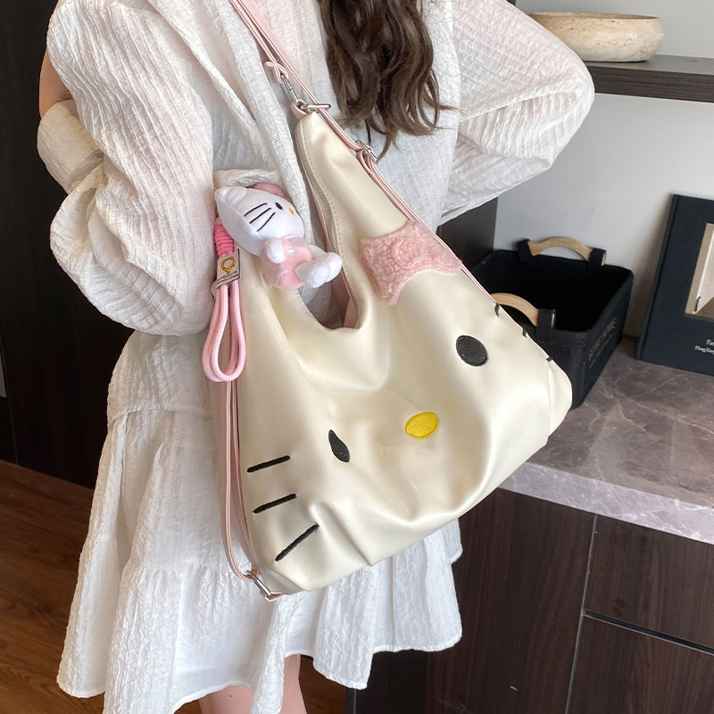 可爱少女大容量托特包2025新款卡通猫咪单肩通勤包百搭斜挎包背包