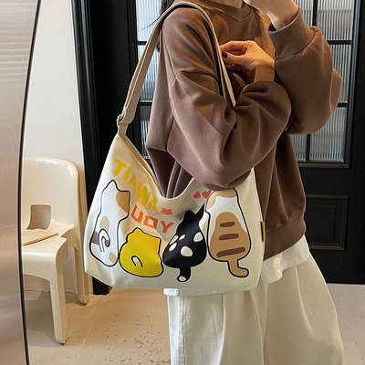 休闲帆布单肩包通勤包上课斜挎包