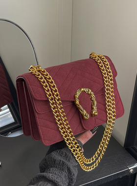 高级感红色结婚包包女2026新款菱格绣线链条包时尚百搭单肩斜挎包