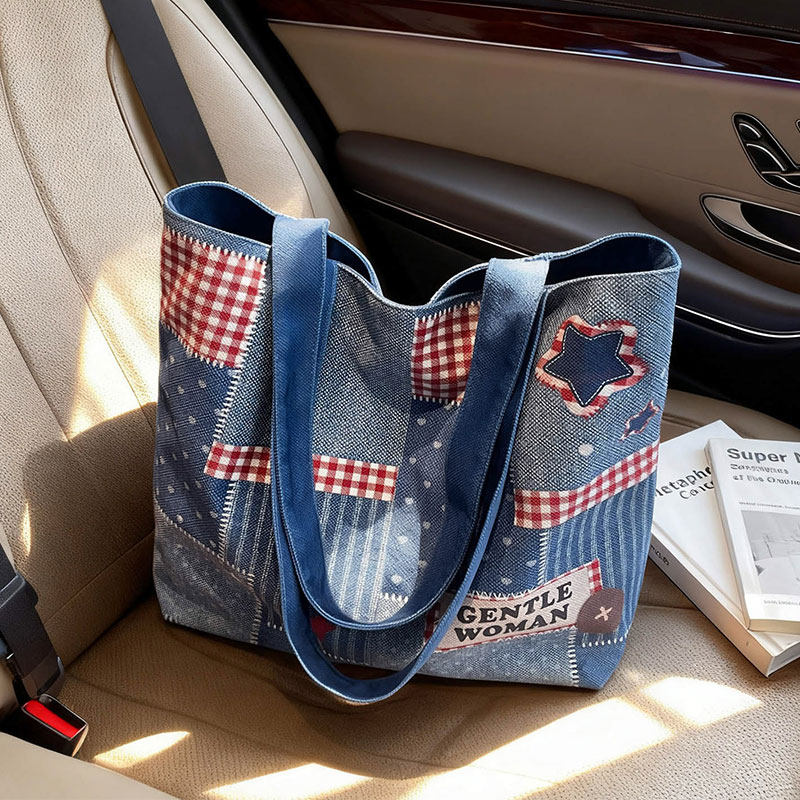 大容量帆布包包女2025新款时尚撞色通勤单肩包休闲百搭学生托特包,箱包皮具/热销女包/男包,托特包,淘宝优惠券,粉丝福利购,淘宝优惠卷