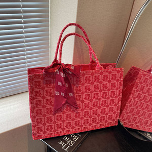 送礼袋红色婚包女时尚大容量妈妈手提袋新中式婚礼喜字托特包喜包