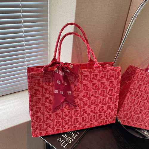 红色婚包女新中式婚礼喜字托特包
