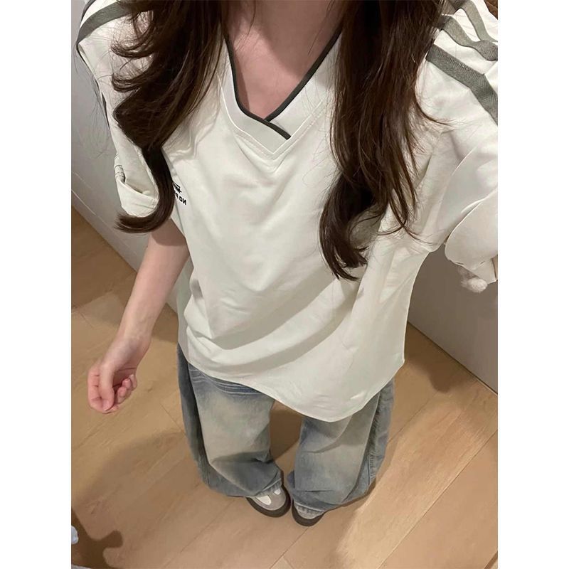 实价220g螺纹领口后包边印花字母短袖T恤男女
