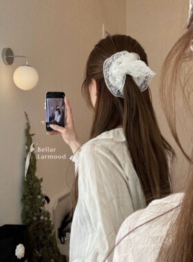 Bellar / larmood  lace vintage 少女甜美 白色蕾丝波点褶皱发圈