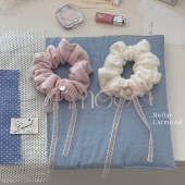 Bellar larmood KNIT淡淡粉&牛奶白软糯毛线飘带低马尾丸子头发圈