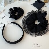 lace Bellar larmood vintage少女甜美黑色蕾丝波点褶皱发圈发箍