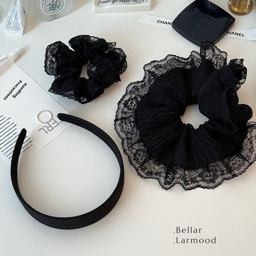 Bellar少女甜美黑色蕾丝发箍发圈