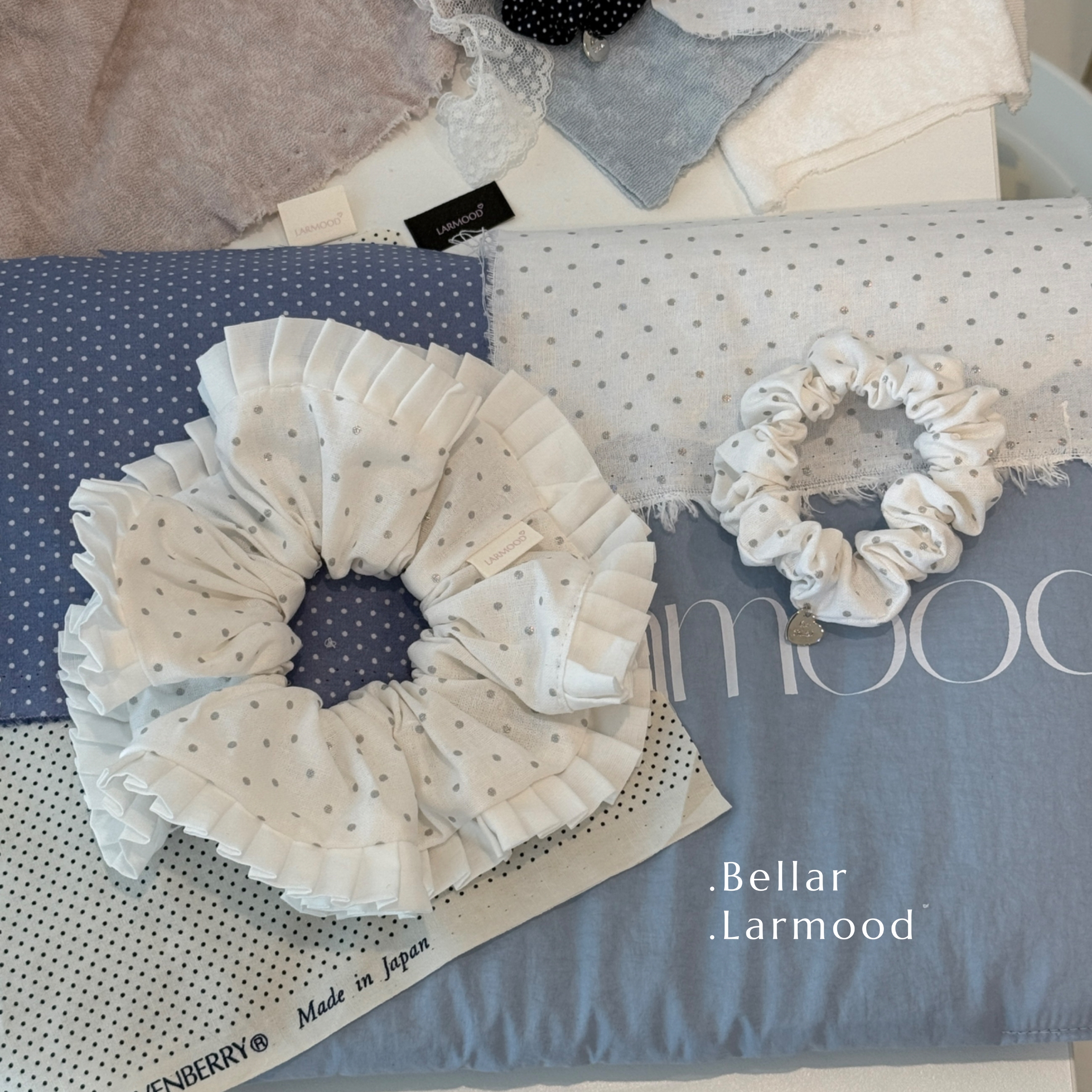 Bellar/larmood Silver dot 复古少女银色波点迷你百褶爱心发圈