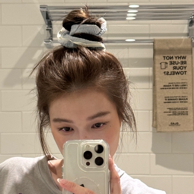 Bellar少女丸子头奶蓝色褶皱发圈