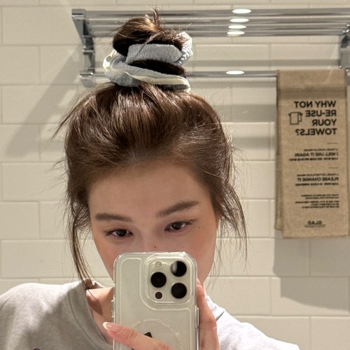 Bellar少女丸子头奶蓝色褶皱发圈