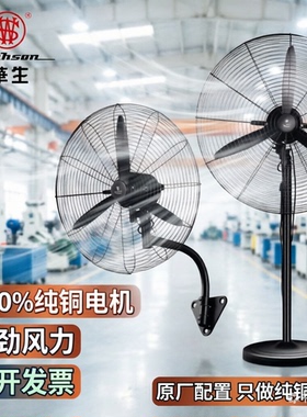上海华生工业电风扇大功率牛角落地扇纯铜FL-75A大风车间工厂壁扇