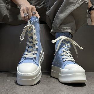 短靴子男增高厚底RO风帆布鞋街头潮款高帮鞋大头系带百搭马丁靴男