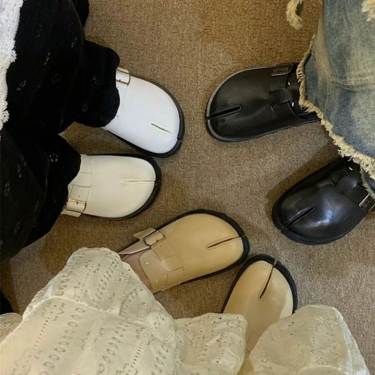 通勤户外分趾鞋休闲勃肯鞋男女百搭懒人潮款套脚厚底增高半拖鞋图片