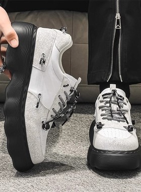 大头厚底德比鞋英伦机能风男款白色皮鞋增高运动板鞋老爹鞋男款