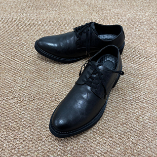 尖头潮款休闲皮鞋男女厚底德比鞋翘头高跟小众走秀模特增高巫师鞋