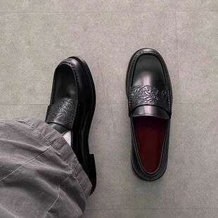 一脚蹬乐福鞋男女潮款吸血鬼压花皮鞋通勤复古德比鞋英伦风休闲鞋