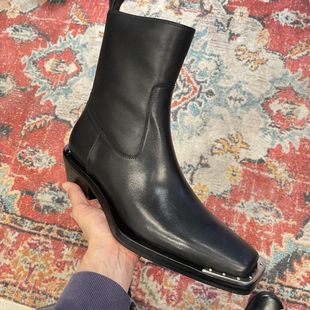 切尔西靴方头马丁靴男女高帮铁头靴高跟潮款拉链英伦风休闲靴子男