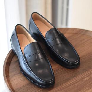 通勤休闲男鞋冬季一脚蹬乐福鞋男年轻人套脚豆豆鞋英伦风皮鞋男款