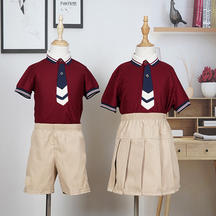 幼儿园园服酒红色夏装 大班毕业照学生校服 英伦风六一表演套装 夏季