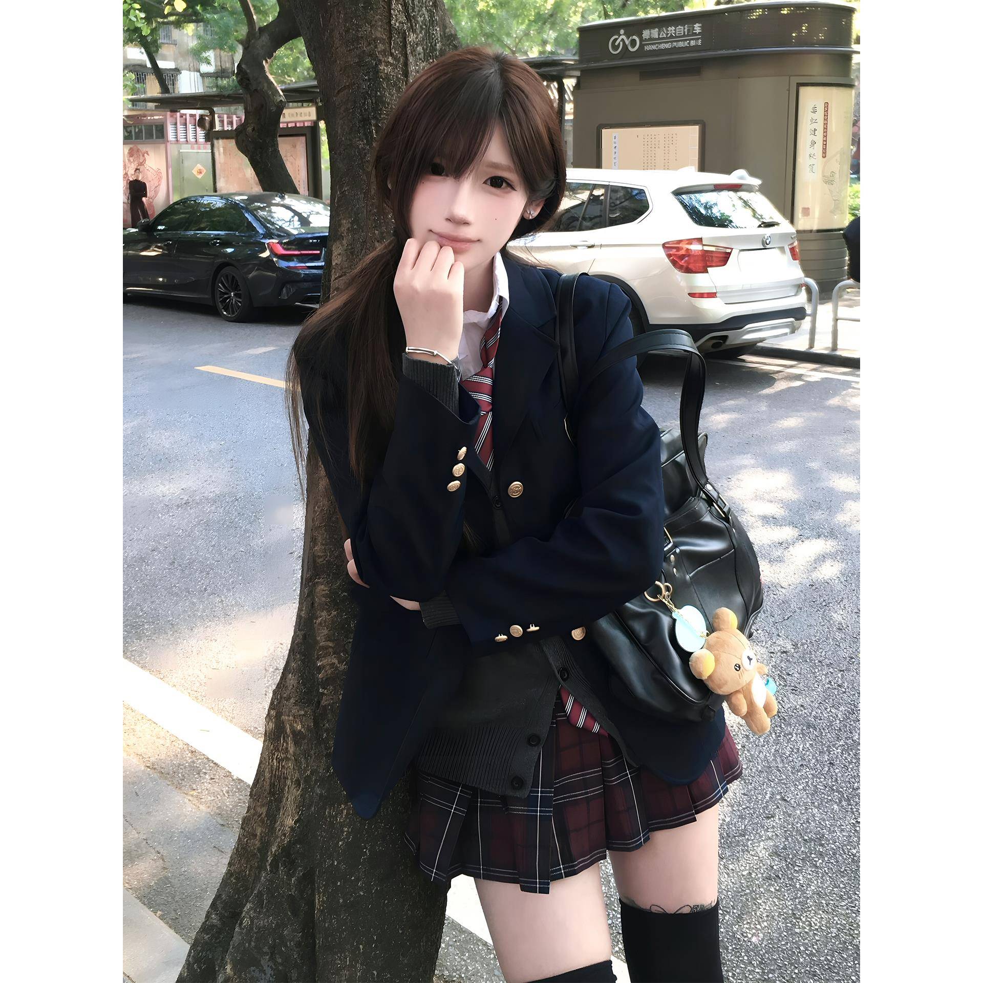 正版jk制服套装黑色西装外套女收腰校供感学院风jk制服秋冬三件套