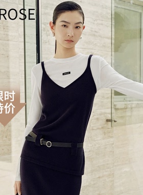 艾诺丝2025秋季新款修身显瘦纯色腰带背心吊带女804168