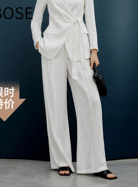艾诺丝锦瑟2026春季白色时尚百搭休闲亚麻直筒西装裤女裤子301163