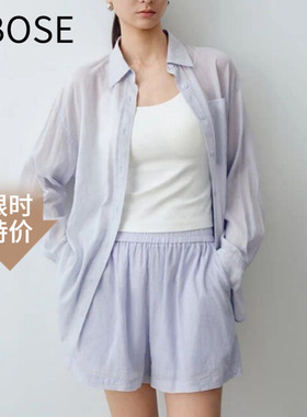 艾诺丝锦瑟2026夏季新款宽松百搭翻领棉麻衬衫上衣女短裤102124