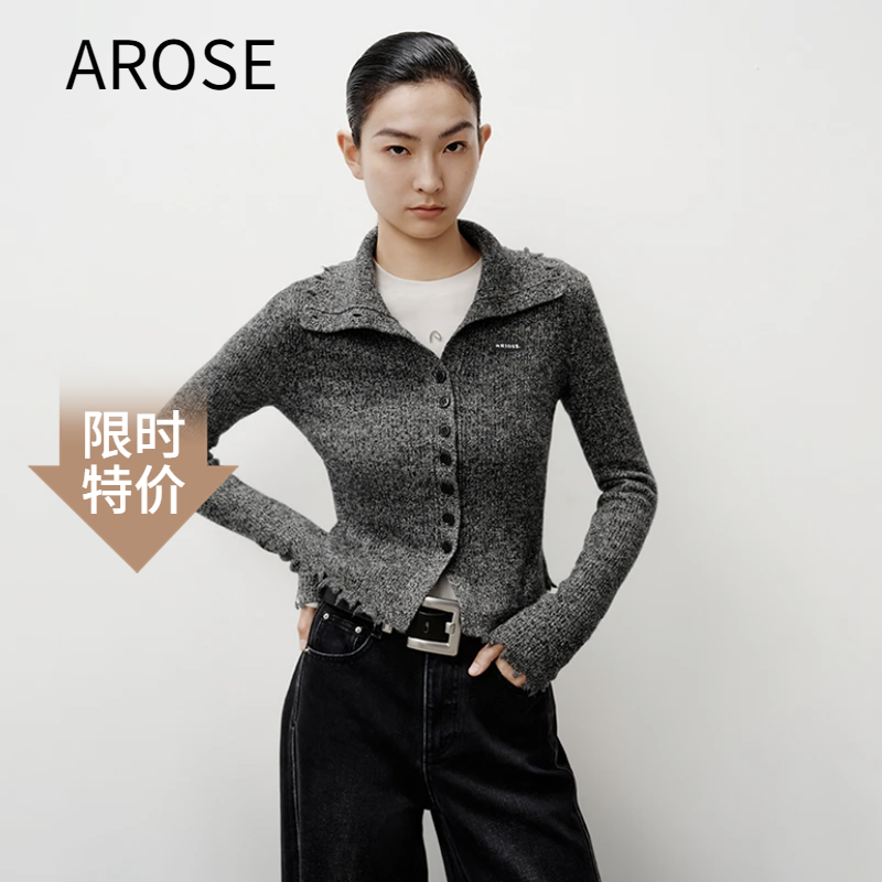 艾诺丝2025秋季休闲针织开衫