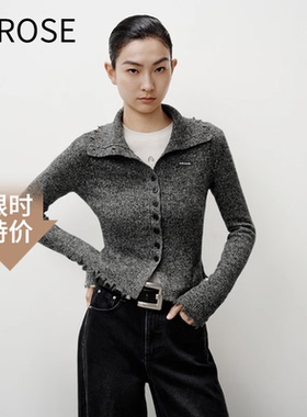 艾诺丝尚忆2025秋季高领短款单排扣休闲针织衫开衫毛衣女804171