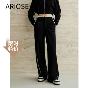 艾诺丝商场同款2024秋季高腰松紧腰系带直筒运动休闲裤女40823188