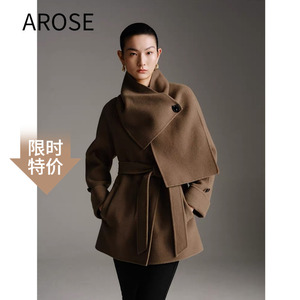 艾诺丝官方旗舰店2024冬季新款设计感复古双面毛呢外套女41012342