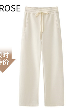 艾诺丝尚忆裤子2025冬装新款高腰松紧腰直筒阔腿休闲裤4109