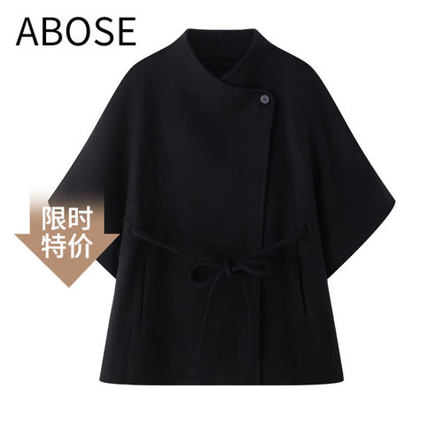 艾诺丝锦瑟黑色双面呢毛呢外套女