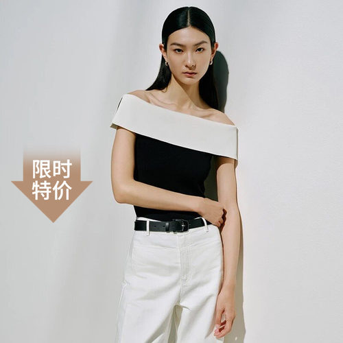 艾诺丝2025夏一字肩针织衫女