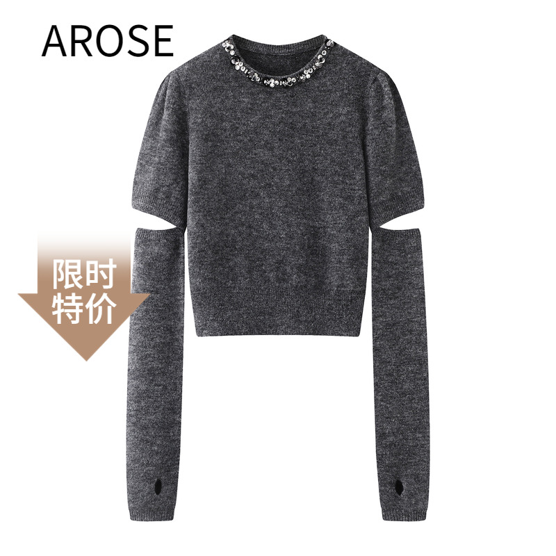 艾诺丝尚忆圆领可拆卸袖套针织衫