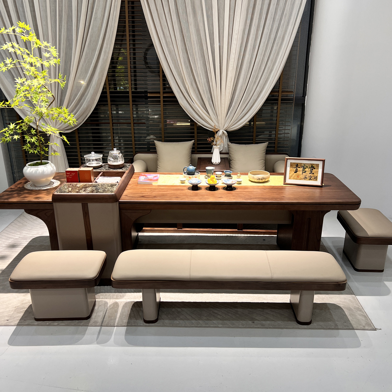 新中式实木茶桌椅组合现代简约家用阳台办公室泡茶台一体原木家具,住宅家具,家用茶台/茶桌,淘宝优惠券,粉丝福利购,淘宝优惠卷