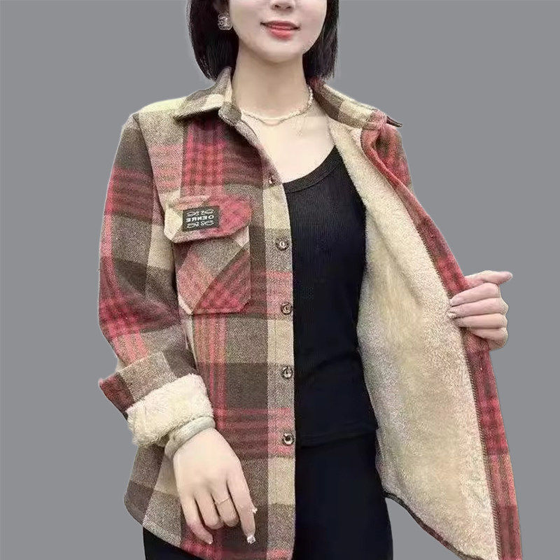 中年妈妈装加绒加厚格子