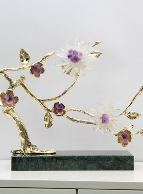 紫水晶发财树摆件客厅玄关酒柜轻奢招财装饰品紫气东来乔迁送礼